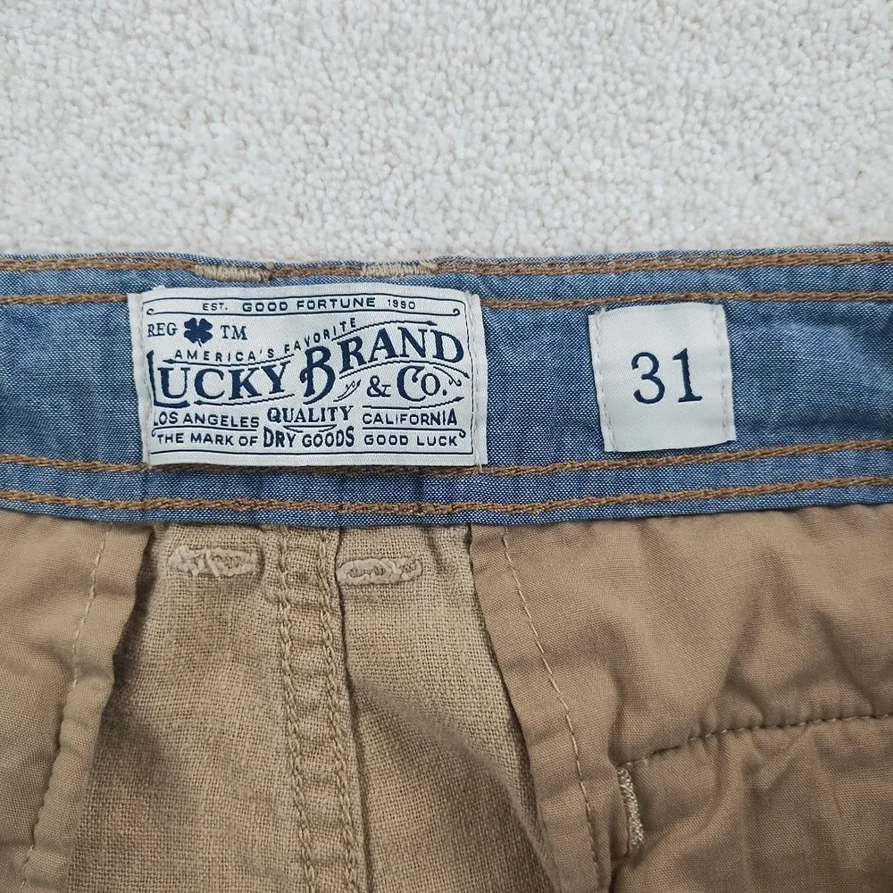Lucky Brand Linen BlendCargo Shorts Men's 33 Khaki Relaxed Fit Utility Casual